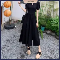 在飛比找蝦皮購物優惠-新中式女裝國風黑色洋裝 茶歇法式赫本風開叉長裙