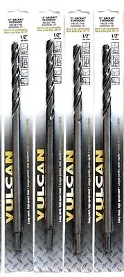 4 VULCAN 12" LONG AIRCRAFT EXTENSION 1/2" HIGH SPEED STEEL METAL DRILL BITS 9509