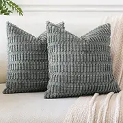 [JOTOM] Corduroy Soft Striped Decorative Throw Pillow Covers 24x24 Inch Square Cushion Covers 60x60 cm Boho Home Decor Pillowcases Cushion Case for Sofa Couch Living Room Bed Set of 2 (Smoky Grey)