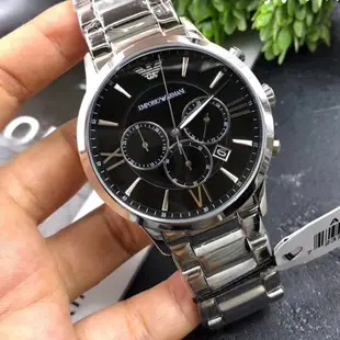阿曼尼男錶 EMPORIO ARMANI AR11208 石英鋼帶手錶 銀色鋼煉 白麵白鋼 帥氣商務三眼錶 亞曼尼日曆錶
