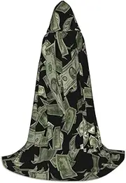 SKKNT Dollar Sign Money Print Halloween Hooded Cloak Full Length Cape With Hood For Men And Women For Carnival