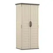 Suncast Vertical Resin Storage Shed Outdoor Garden Store Cabin 6x2FT Vanilla