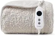 Dreamaker Teddy Fleece Boucle Style Electric Heated Throw Blanket 160x130cm Energy Efficient Heat Rug Plush Snuggle Overheat Protection Adjustable 9 Heat Settings Detachable Controller - Cream Beige