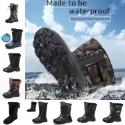 Men Winter Snow Boots Outdoor Waterproof Rain Boot Mid Calf Plush Lined Mens