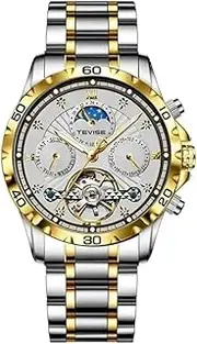 [DAXIAOYU] Automatic Watch for Men Classic Self Winding Mechanical Tourbillon Wrist Watches Moon Phase Stainless Steel Luminous Calendar Men's Watch