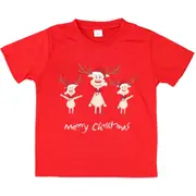 New Kids Christmas Xmas T Shirt Tee Tops 100% Cotton Boys Girls Gift Red White - Reindeer Merry Christmas (Red)