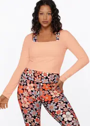[Lorna Jane] Aloe Vera Cropped Long Sleeve Top in Orange, Size - XL XL Dusty Peach