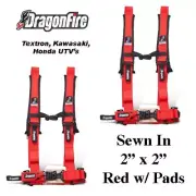 2 Textron UTV Dragonfire H-Style 4 Pnt Sewn In Style Harness Red 2" w/Pads