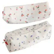 Girls Cute Floral Flowers Fabric Pencil Case Stationery Cosmetics Make Up Bag