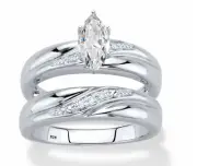 MARQUISE CZ ACCENT BRIDAL 2 RING SET BAND PLATINUM STERLING SILVER 6 7 8 9 10