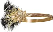 FRCOLOR Vintage Style Sequin Headband Gold Fascinator Women's Elastic Headwear for 1920s Theme Events