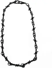 [Caiyao] Punk Barbed Wire Thorns Chunky Brambles Metal Link Chain Adjustable Necklace Safety Spur Duty Padlock Flame Necklace Cool Hiphop Rock Choker Jewelry for Women Men