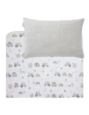 [LIVING TEXTILES] 1 Pack Port-a-Cot Sheet & Pillow Case Set- Tractor Ride in Beige