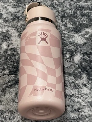 HYDROFLASK ' CHECKERED ECRU ' SEE CONDITION ' 32 OZ WIDE MOUTH WATER BOTTLE '