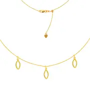Triple Dangle Marquise Charm Choker 14k Yellow Gold Necklace, 16" Adjustable