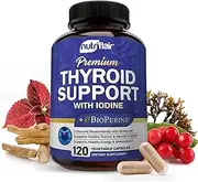 Thyroid Support Complex with Iodine + BioPerine Black Pepper - Vegetarian Capsules Natural Supplement - Energy & Focus Formula, Boosts Brain Function & Metabolism, Concentration, with B12, Ashwagandha