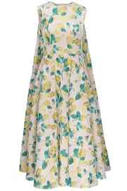 [HUISHAN ZHANG] RENEE METALLIC FLORAL JACQUARD CAPE MIDI DRESS UK 14 RED