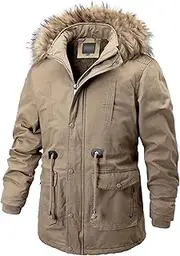 [Zylphorix] Men Long Puffer Fur Hooded Jacket Big and Tall Warm Heavy Hood Jackets Winter Quilted Thicken Parka Coat