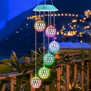 Solar Moroccan Ball Gifts for Mom Grandma Girls, Color Changing Solar Wind Chimes for Outside, Outdoor Easter Decorative Mobile Lights for Garden, Yard, Patio, Window, Party.