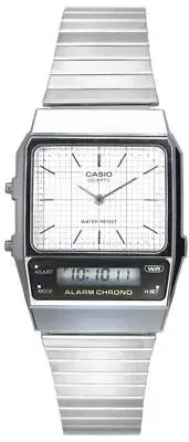 Casio Vintage Chrome Plated White Alarm Stopwatch Calendar AQ800E7A Unisex Watch