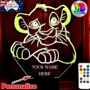 SIMBA THE LION KING PERSONALISED 3D LED Night Light 7 Colour Change Room Lamp