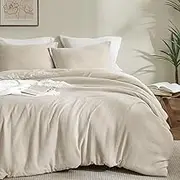 PHF Cotton Muslin Comforter Set Queen Size – Ultra Soft, Breathable & Lightweight Bedding Set for All Seasons, 3 Pieces - 1 Comfy Comforter 90"x90", 2 Pillow Shams 20"x26", Natural