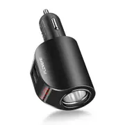 Digital Display 3.1A Dual-USB + Cigarette Sockets Car Fast Charger for iPhone, Galaxy, Sony, Lenovo, HTC, Huawei, and other Smartphones (Black)