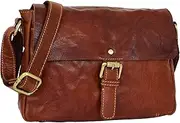 [HOL] Womens Real Leather Cross Body Organiser Shoulder Bag Hazel Cognac Tan