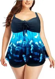 Plus Size 8XL Two Piece Swimsuit Women Boxer Tankini Print Vintage Big Large Size Swimwear Beach Skirt Bathing Suit