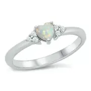 Heart Ring Genuie Sterling Silver 925 White Opal Clear CZ Height 4.5 mm Size 6