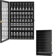 Tcatec Black Shot Glass Display Case, 72 Large Capacity Glass Display Holder Wall Mounted Storage Display Case with Lockable Acrylic Glass Door & Removable Shelves for Home Decor, 17.5" x 26.85"