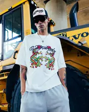 [ED HARDY] Ed Hardy Dragon Oversized T-shirt Off White - Size L L Off White