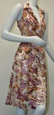NEW Chanel 2 PC SET Slip + Dress Button Down SILK Lilac CC COCO Print Ivory 36