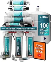 NU Aqua 7-Stage Alkaline & UV Under Sink Reverse Osmosis Water Filter System - Booster Pump - 100 GPD RO Filtration & Remineralization - Faucet & Tank - 100GPD Undersink Home Kitchen Drinking Purifier