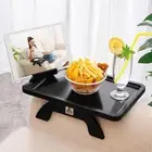Bamboo Sofa Clip on Side Table for Wide Couches Arm, Foldable Couch Tray with 3