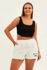 Grey Track Short Elastic Waist Print Embroidery
