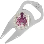 Octopus Text Golf Ball Marker Divot Repair Tool Bottle Opener
