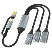 3-in-2 Multifunctional USB-C Hubs USB/Type-C Male to USB2.0*3 Female Multi Splitter Adapter OTG USB Power Adapter for La