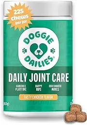 Doggie Dailies Glucosamine for Dogs, 225 Soft Chews, Advanced Hip and Joint Supplement for Dogs with Glucosamine, Chondroitin, Msm, Hyaluronic Acid and Coq10, Premium Dog Glucosamine
