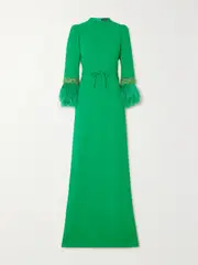 [ANDREW GN] ANDREW GN - Embellished Feather-trimmed Cady Gown - Emerald - FR40 FR 40 Green