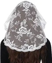 [Bozidol] Catholic Church Veils for Women: Princess Style Flowers Embroidered Lace Veil Chapel Veil Mantilla Latin Mass Headwear, White, One size