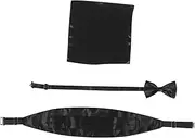 [JEWEDECO] Men's Tie Set Black Satin Bow Tie Cummerbund Handkerchief Formal Suit Accessories