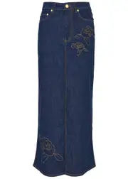 Ganni Floral-appliquéd Stretch-denim Maxi Skirt - 10 (UK10 / S) 10 (UK10 / S)