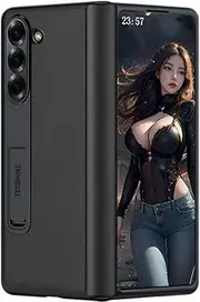 [TECSHINE] Leather Case for Samsung Galaxy Z Fold5, Hinged Cover for Samsung Galaxy Z Fold5 Phone, Bracket, Mobile Phone Shell, Support Frame, Leather Holster -Black