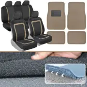 Front & Rear Split Bench Car Seat Cover & Interlocking Floor Mats - Black/Beige (for: Subaru)