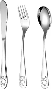 Kids Forks Spoons | Kids Silverware Kids Cutlery Set,Toddler Silverware, Food Grade Stainless Steel Kids Utensils, Fork Cutter & Spoon Bear Pattern for Children
