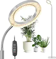 Grow Light for Indoor Large Tall Plants, LED Full Spectrum Plant Light with Stand, Floor Growing Lamps with Auto ON/Off Timer, 60 Inch Height Adjustable,10 Level Dimmable, Silver Halo Growth Lamp