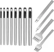 Glarks 12Pcs Leather Hole Punch Set, 4Pcs 4mm Leather 1/2/4/6 Prong Stitching Punch and 8Pcs 2-6mm Round Hollow Hole Punch Set for DIY Leather Belt Bag Punching Hole