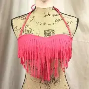 New Roxy Swim Fringe Bandeau Bikini Top swimsuit hot pink size Small