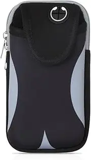 Armband Arm Bag, Mobile Phone, Sports Bag, Outdoor Sports, Passport Wallet Case, Running Sports Arm Bag with Headphone Port and Two Pockets for Running, Workout, Jogging and Fitness (Grey)